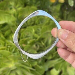 925 Sterling Silver Hinged Bangle Bracelet Geometric Square Outer Oval Fit Cuff